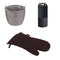 Kamin-Set: Holzkorb, Besteck & Handschuh | Rattan Grau | 57 L
