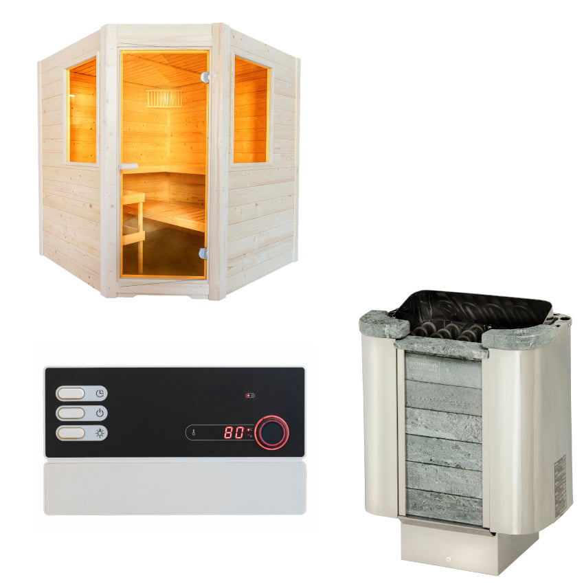 Sentiotec Sauna Set Basic Corner mit Saunaofen Cumulus und Steuerung Pro B2 | klimaworld.com