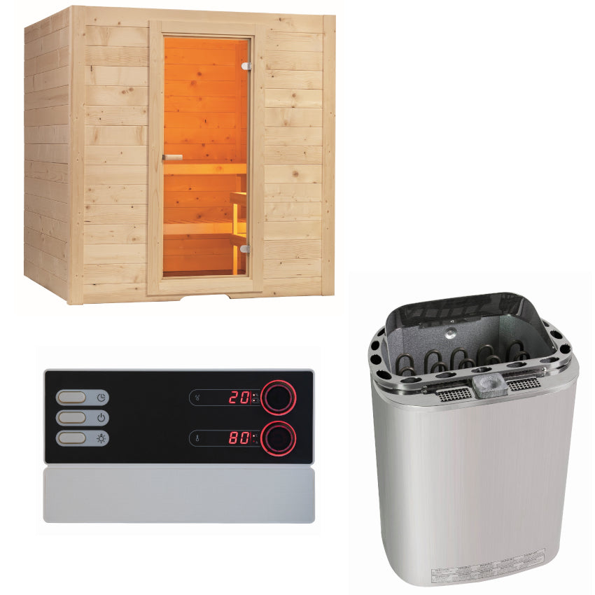 Sentiotec Sauna Set Basic Large mit Saunaofen Scandia Next Combi und Steuerung Pro B3 | klimaworld.com
