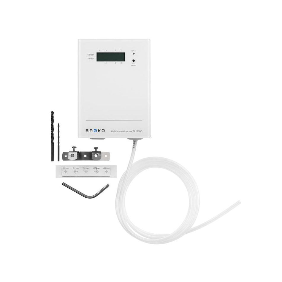 Weisser BROKO Funksender Differenzdrucksensor mit Montageset | klimaworld.com
