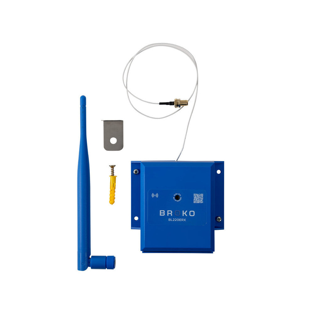 Blauer Broko Funkempfaenger mit Knickantenne, Kabel und Montagematerial | klimaworld.com