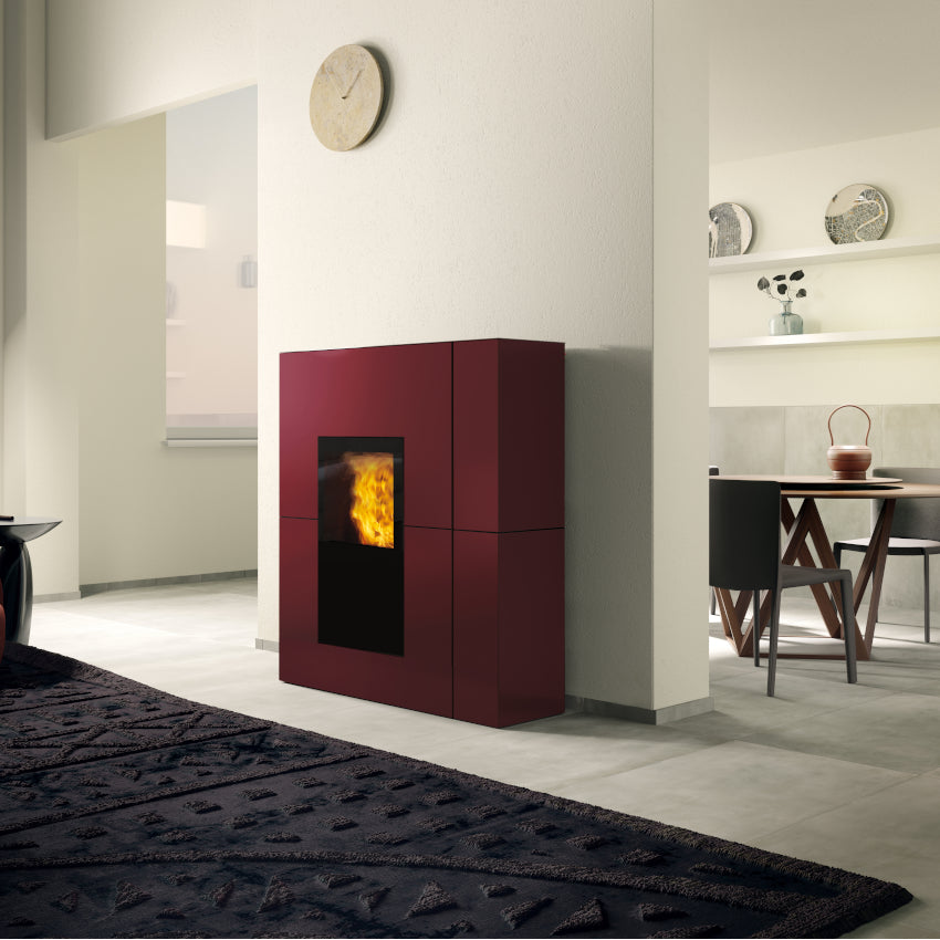 Edilkamin wasserführender Pelletofen Blade2 H Up Stahl bordeaux