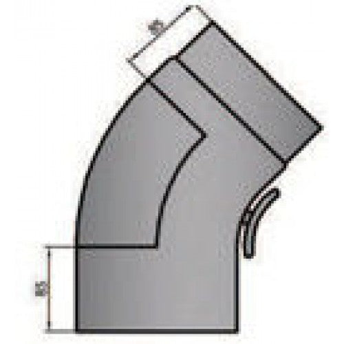 Rauchrohrbogen gezogen 45° mit Tür Durchmesser 130mm