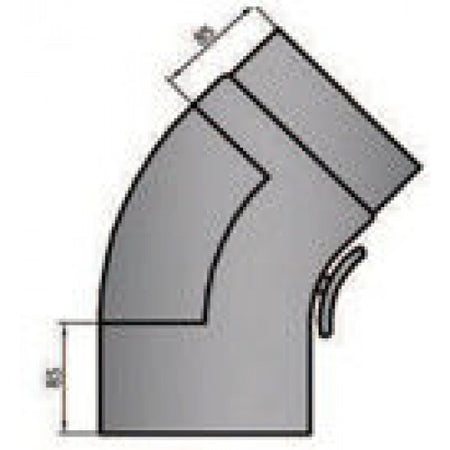 Rauchrohrbogen gezogen 45° mit Tür Durchmesser 130mm