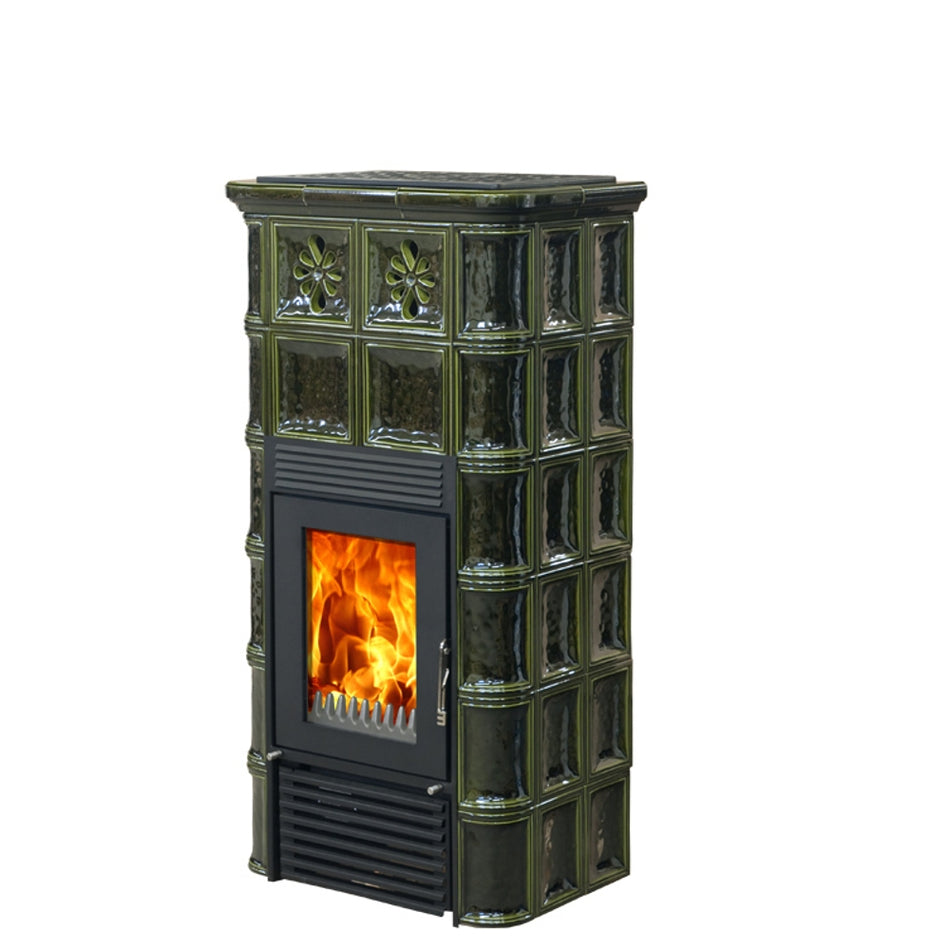 EuroTeplo wasserführender Kachelofen | Bristol Mini II K220 | 12 kW flaschengrün