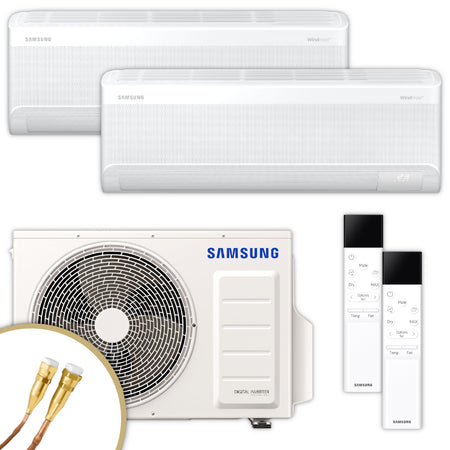 Samsung WindFree Comfort Multisplit-Set mit Aussengeraet, 2 Wandgeraeten, 2 Fernbedienungen, Quick-Connect Anschlüsse | Klimaworld.com