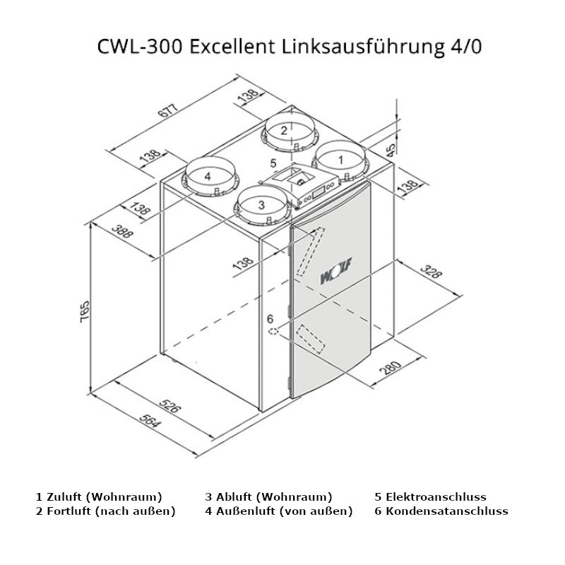 WOLF | Wohnraumlüftung | CWL-300 Excellent | Anschluss 4/0 L