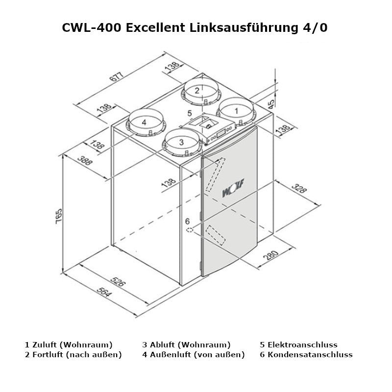 WOLF | Wohnraumlüftung | CWL-400 Excellent | Anschluss 4/0 L