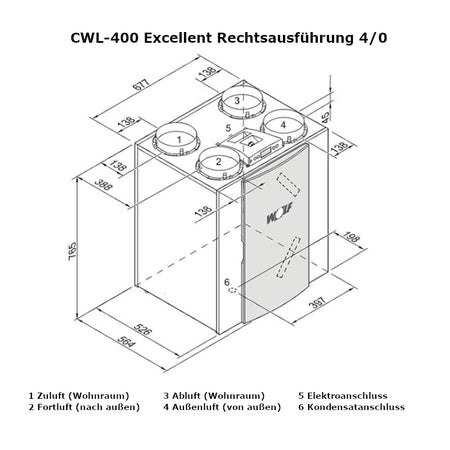 WOLF | Wohnraumlüftung | CWL-400 Excellent | Anschluss 4/0 R