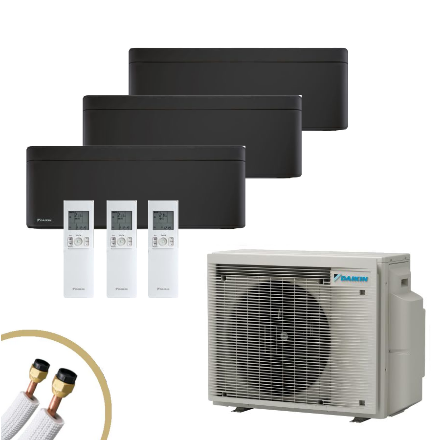 DAIKIN Stylish 3x FTXA25CB in Mattschwarz + 3MXM68A9