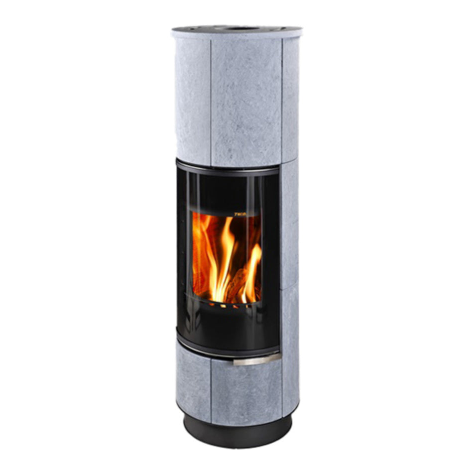 THORMA Kaminofen DELIA PLUS Serpentino, runder Natursteinofen mit gebogener Glasfront und sichtbarem Flammenspiel | Klimaworld.com