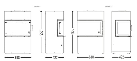 Kaminofen Austroflamm Dexter S3 - Maßzeichnung