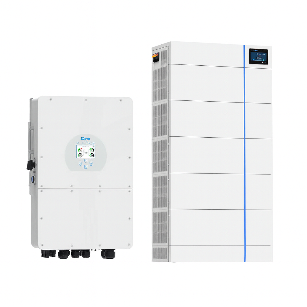 Deye Set bestehend aus weissem Wechselrichter und weissem Hochvoltbatteriemodul mit LCD-Display | klimaworld.com