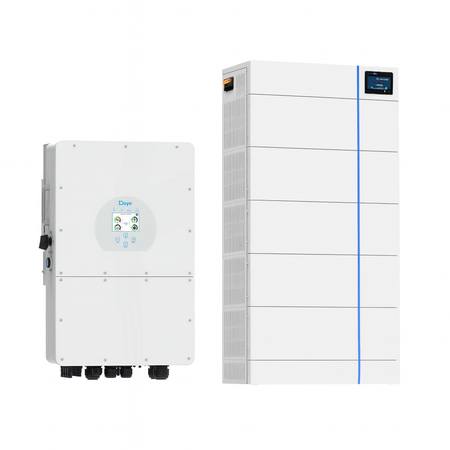 Deye Set bestehend aus weissem Wechselrichter und weissem Hochvoltbatteriemodul mit LCD-Display | klimaworld.com