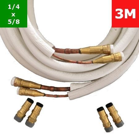 EasyQuick 3m Isoliertes Kupferrohr evakuiert mit Kupplungen 1/4x5/8 Zoll