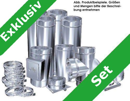 Edelstahlschornstein 7,7m komplettpaket DW Ø 160mm - 0,6mm Bausatz exklusiv