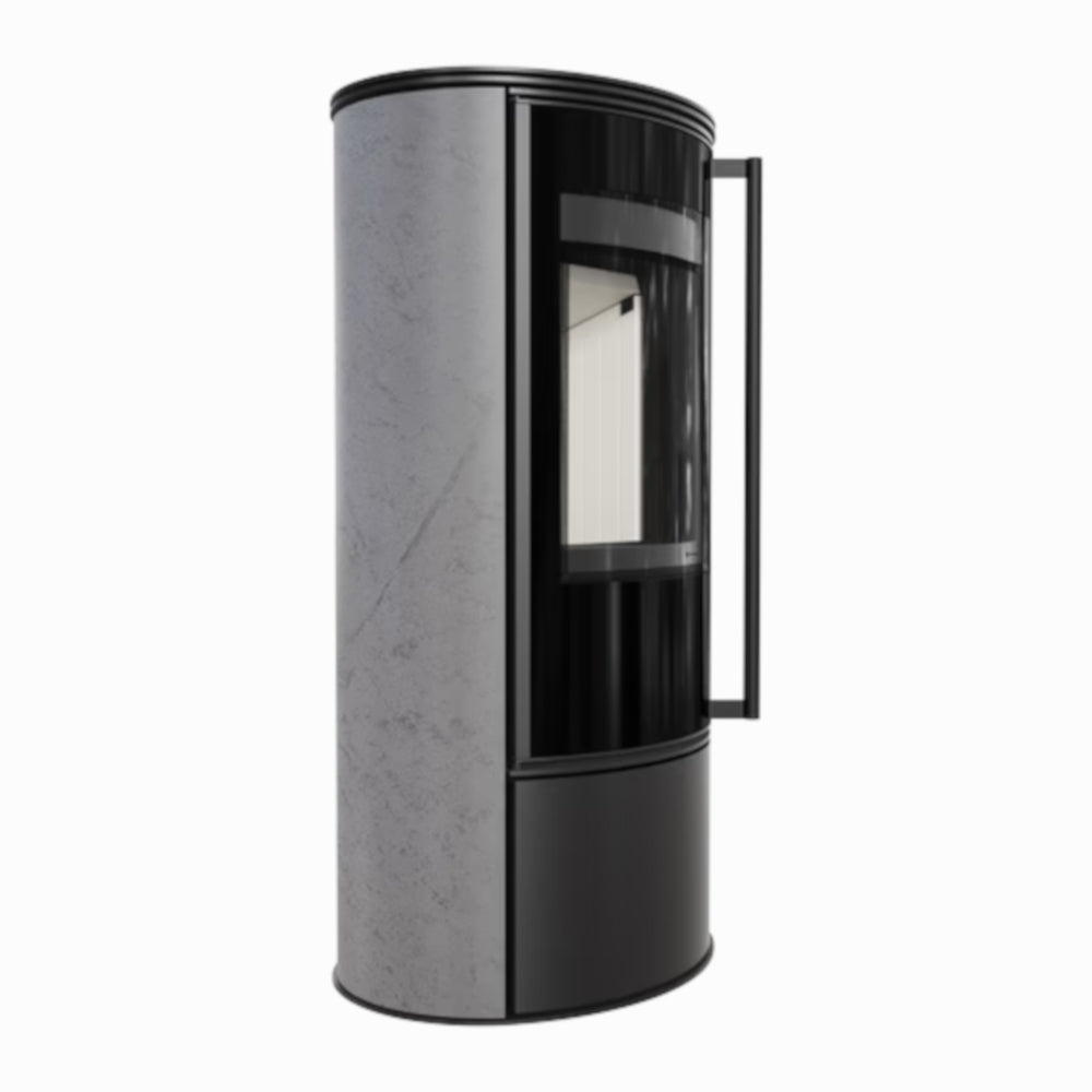 Kratki Kaminofen ERIK, grey satin, weisser Brennraum | klimaworld.com