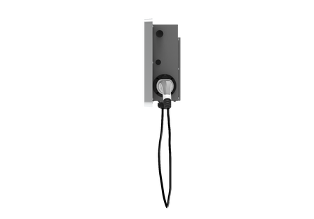 SolaX weisse Wallbox X3-EVC-11K (PXH), Seitenansicht mit Beispiel Ladekabel | klimaworld.com