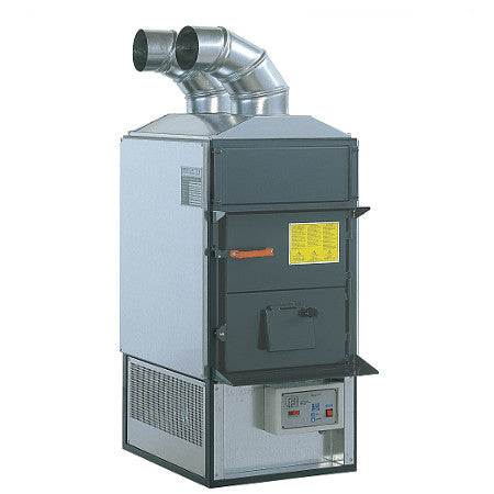 Warmluft Holzheizung FABBRI F55 CV mit Rauchabsaugaggregat 49kW 