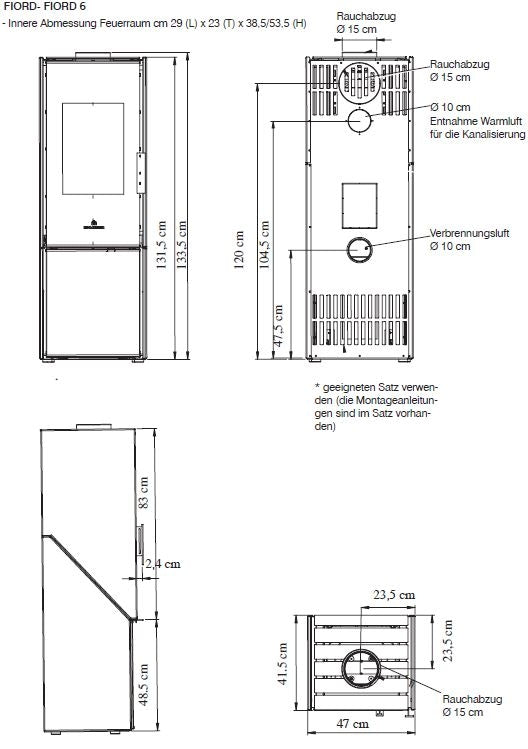 Edilkamin Holzofen Warmluftofen Fiord | Stahl/Stahl+Naturstein | 8 kW
