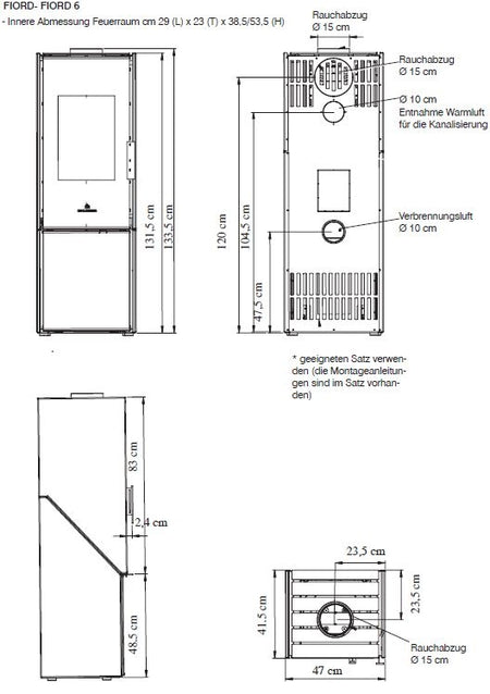 Edilkamin Holzofen Warmluftofen Fiord | Stahl/Stahl+Naturstein | 8 kW