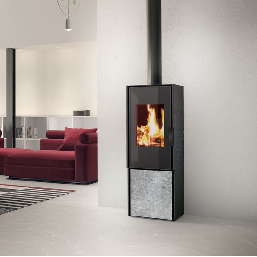 Edilkamin Holzofen Warmluftofen Fiord | Stahl/Stahl+Naturstein | 8 kW