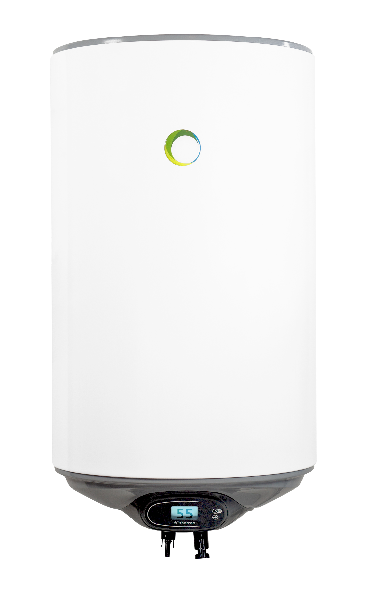 fothermo weisser zylindrischer photovoltaischer Offgridboiler, Frontansicht | Klimaworld.com
