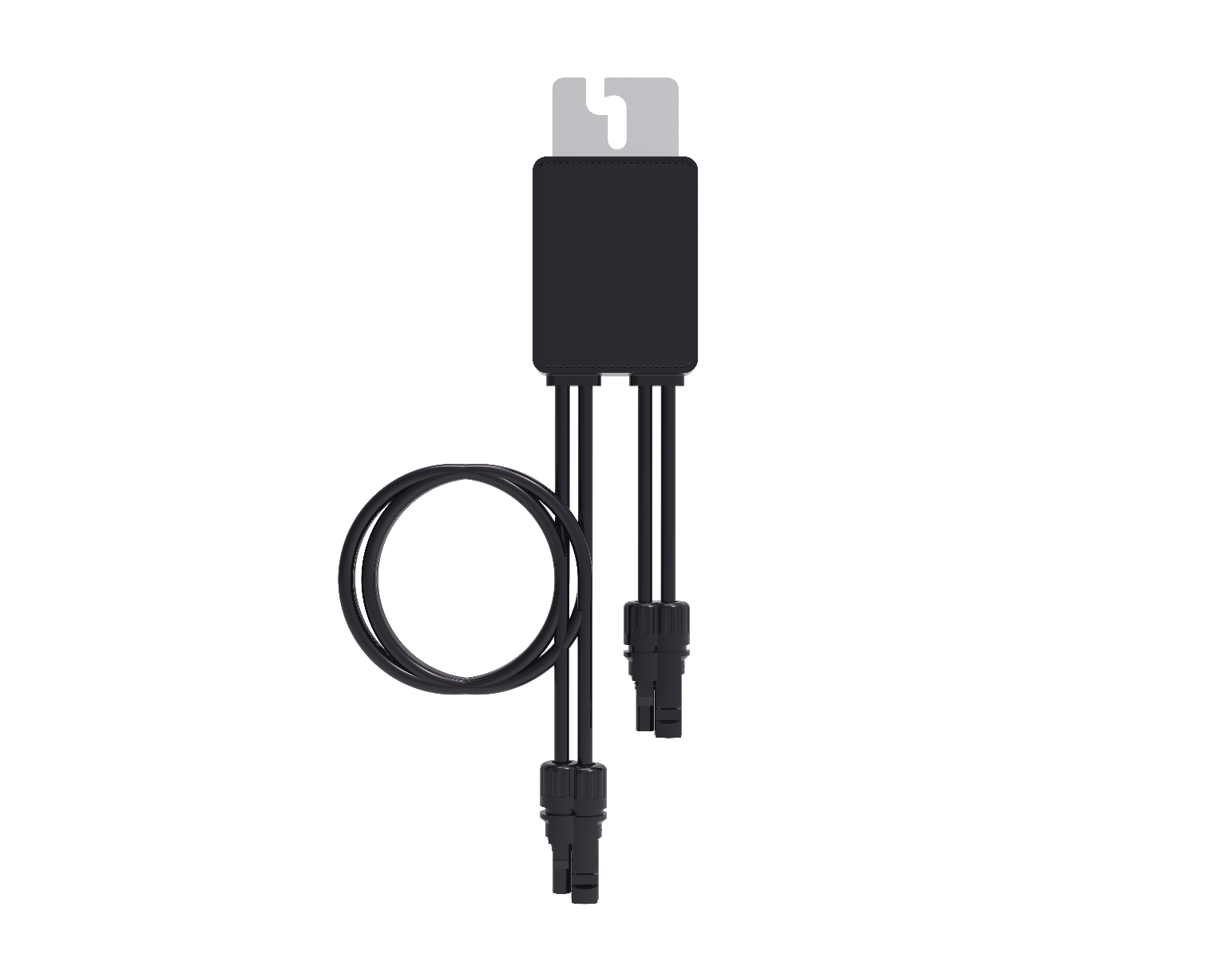 Huawei schwarzer PV-Optimierer Frontansicht mit Kabel und Anschluessen | klimaworld.com