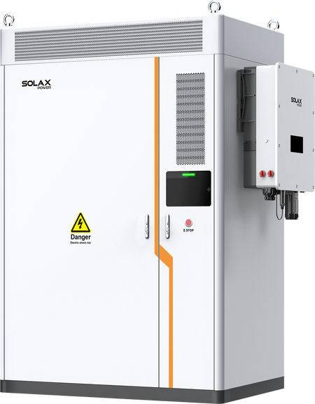 Weißer SolaX AELIO B200 Batterieschrank mit Wechselrichter X3-AELIO-50K Ansicht schraeg rechts | Klimaworld