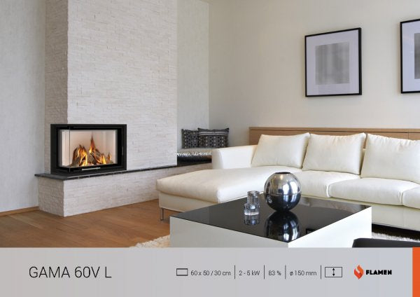 Warmluft Kamineinsatz Flamen Gama, Eckglas , 6,5kW
