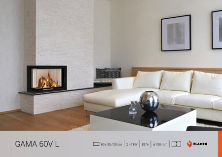 Warmluft Kamineinsatz Flamen Gama, Eckglas , 6,5kW