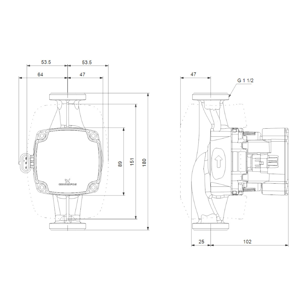 GRUNDFOS Hocheffizienz Umwaelzpumpe ALPHA1 GO 25-60, Masszeichnung | klimaworld.com