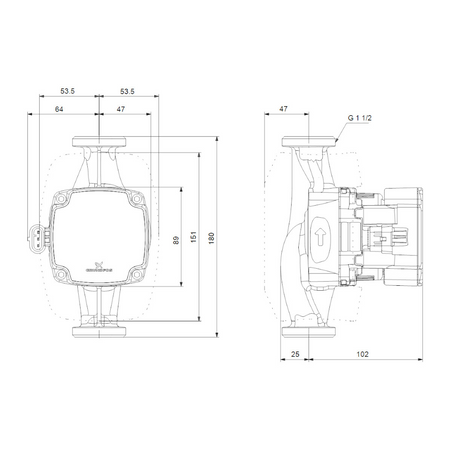 GRUNDFOS Hocheffizienz Umwaelzpumpe ALPHA1 GO 25-60, Masszeichnung | klimaworld.com