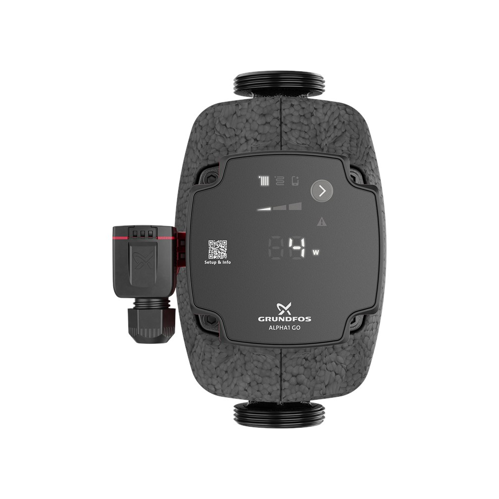 GRUNDFOS schwarze Hocheffizienz Umwaelzpumpe ALPHA1 GO 25-60, mit Display Beispiel 4 W in Frontansicht | klimaworld.com