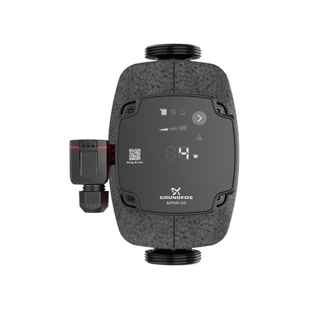 GRUNDFOS schwarze Hocheffizienz Umwaelzpumpe ALPHA1 GO 25-60, mit Display Beispiel 4 W in Frontansicht | klimaworld.com