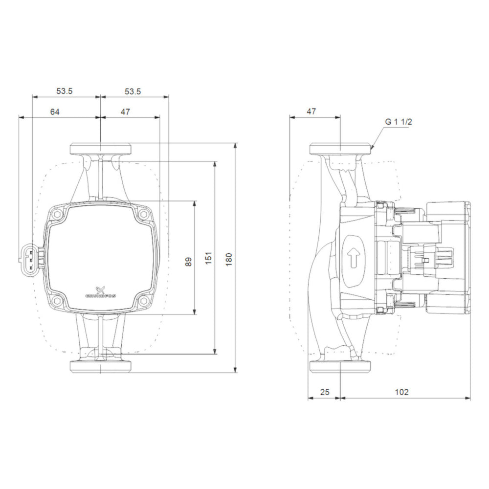 GRUNDFOS Hocheffizienz Umwaelzpumpe ALPHA1 GO 25-40, Masszeichnung | klimaworld.com