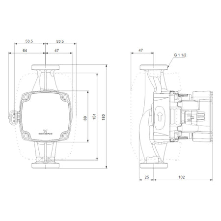GRUNDFOS Hocheffizienz Umwaelzpumpe ALPHA1 GO 25-40, Masszeichnung | klimaworld.com