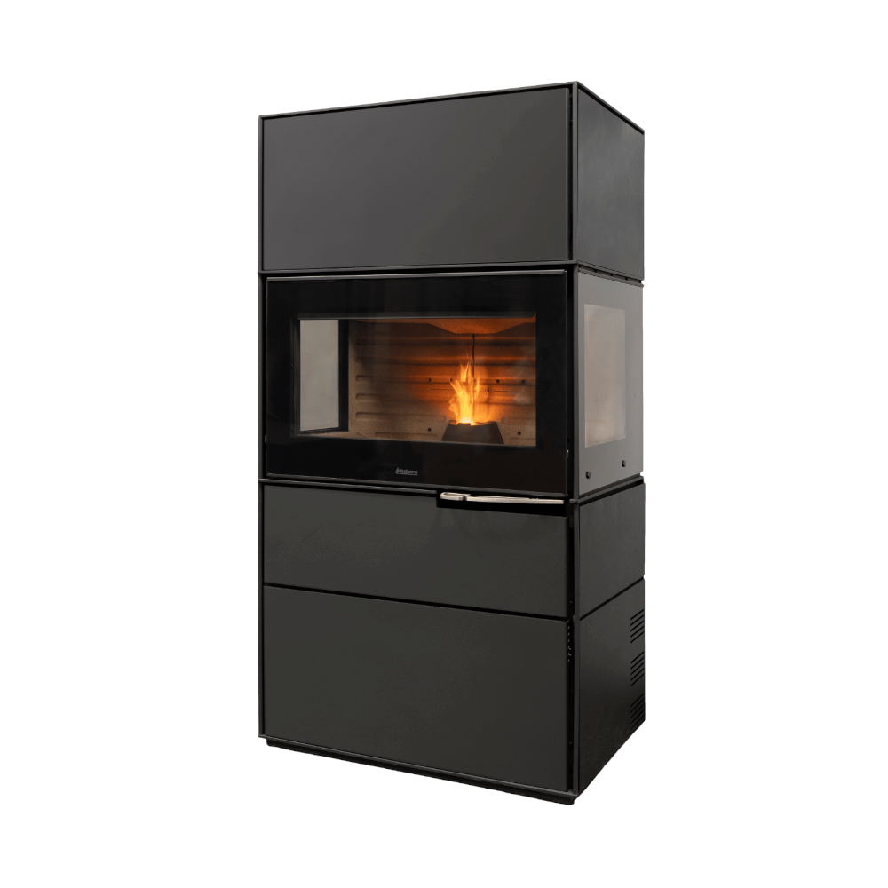 Schwarzer Aduro Hybridofen H6 Lux mit grosser Frontscheibe und seitlichen Sichtfenstern, innen hell ausgekleidet | Klimaworld.com