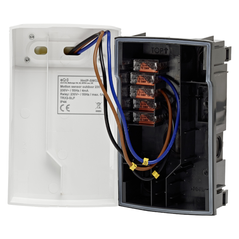 Homematic IP Bewegungsmelder mit Schaltaktor - weiß | Ansicht Wagoklemmen | HmIP-SMO230 | klimaworlv.com
