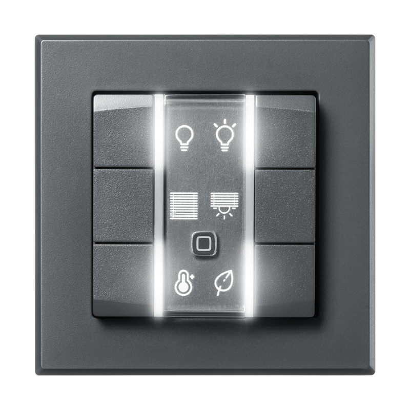 Homematic IP Wired Wandtaster - 6-fach - anthrazit | eQ-3 | Ansicht mit LED weiß | HmIPW-WRC6-A | klimaworlv.com