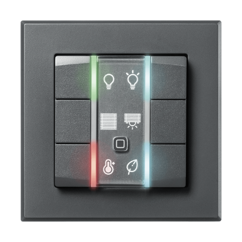 Homematic IP Wired Wandtaster - 6-fach - anthrazit | eQ-3 | Ansicht mit LED bunt | HmIPW-WRC6-A | klimaworlv.com