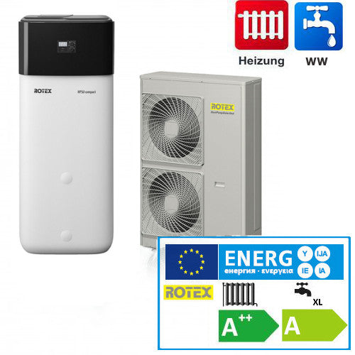 Wärmepumpe Luft/Wasser Rotex HPSU compact 516 H/C - 29C Biv Paket 14kW + 500L 