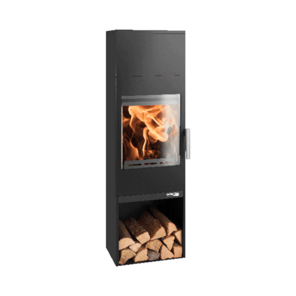 Haas+Sohn | Kaminofen INZELL easy 350.15 perl-schwarz mit Holzfach | 6 kW