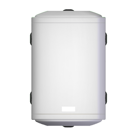 Grosser weisser STYLEBOILER Pufferspeicher mit schwarzen Anschluessen seitlich | klimaworld.com