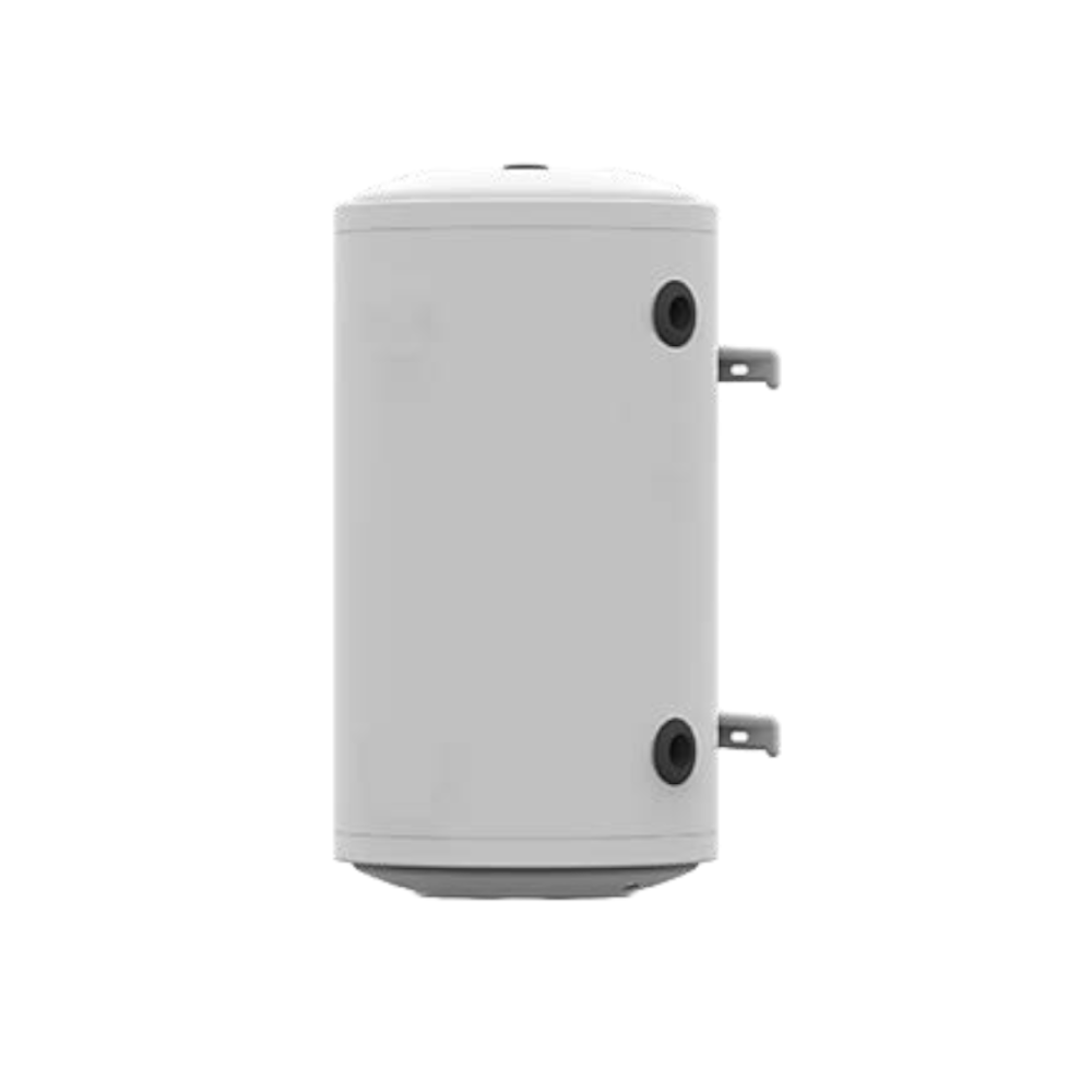 Zylindrischer Pufferspeicher in Weiss von STYLEBOILER mit seitlichen Anschluessen | klimaworld.com