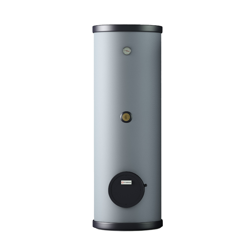 Styleboiler Edelstahl Warmwasserspeicher ISSWXA 200 in der Farbe grau | mit Thermometer und Anschlussstopfen | Klimaworld.com
