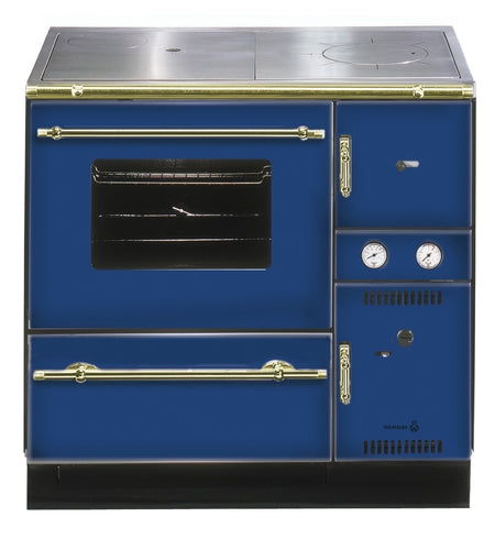 Wamsler wasserführender Küchenofen K 148 CL, blau gold, Rauchrohr links| klimaworld.com