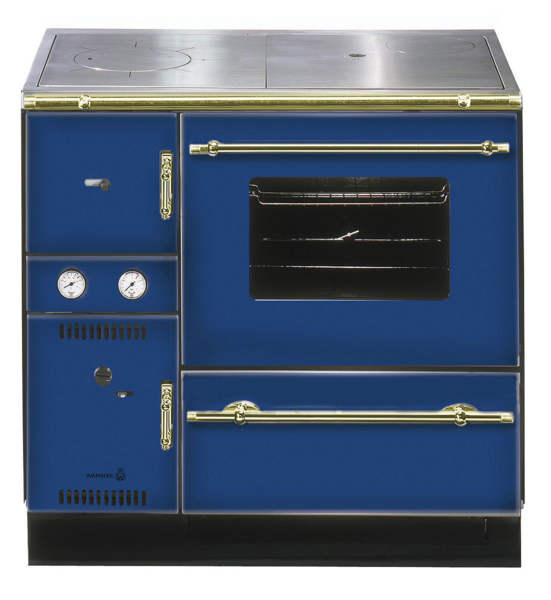 Wamsler wasserführender Küchenofen K 148 CL, blau gold, Rauchrohr rechts| klimaworld.com