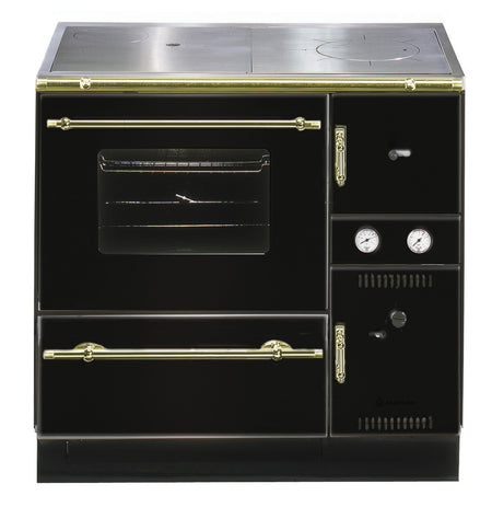 Wamsler wasserführender Küchenofen K 148 CL Stahlplatte schwarz gold Messing, Rauchrohr links | Klimaworld.com