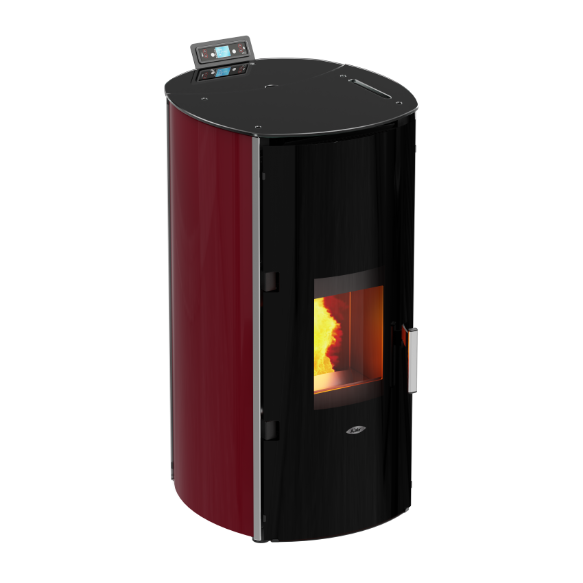 Kalor Redonda Glass Idro wasserführender Pelletkamin | bordeauxrot |klimaworld.com